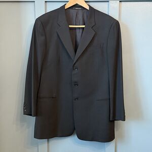 Armani Collezioni 44R  Black Pinstripe‎ Designer Suit Jacket Pants 90's Vintage